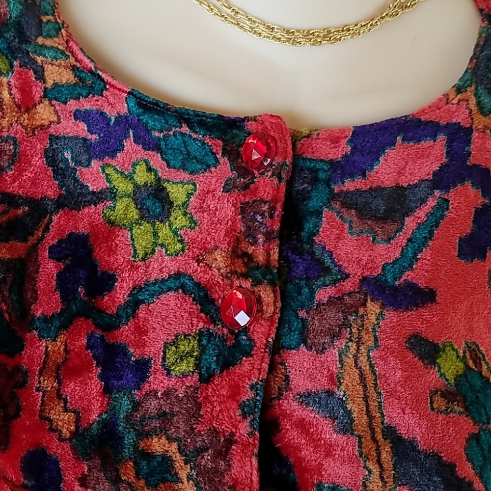 VELVETEEN BUTTON UP PEPLUM FESTIVAL  BLOUSE TOP M - Picture 2 of 5